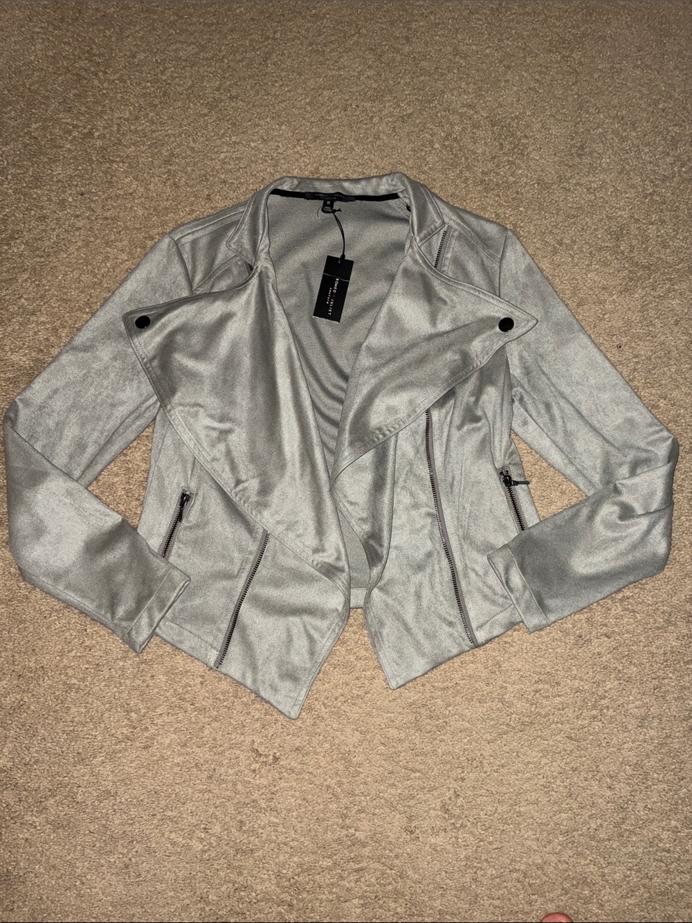 NWT light Silver Gray Faux Suede Moto Jacket by Romeo & Juliet